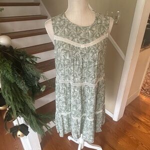 Mittoshop Women's S Mini Dress Palm Leaf 
 Dress Lined Boho Cottagecore Flowy